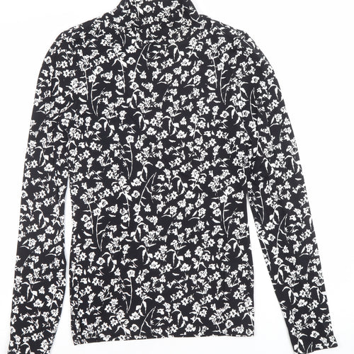 Marks and Spencer Women’s Black Floral Roll Neck Long Sleeve T-Shirt Size 6
