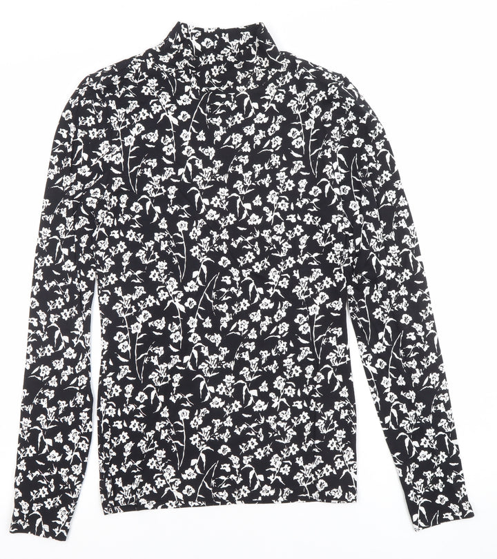 Marks and Spencer Women’s Black Floral Roll Neck Long Sleeve T-Shirt Size 6