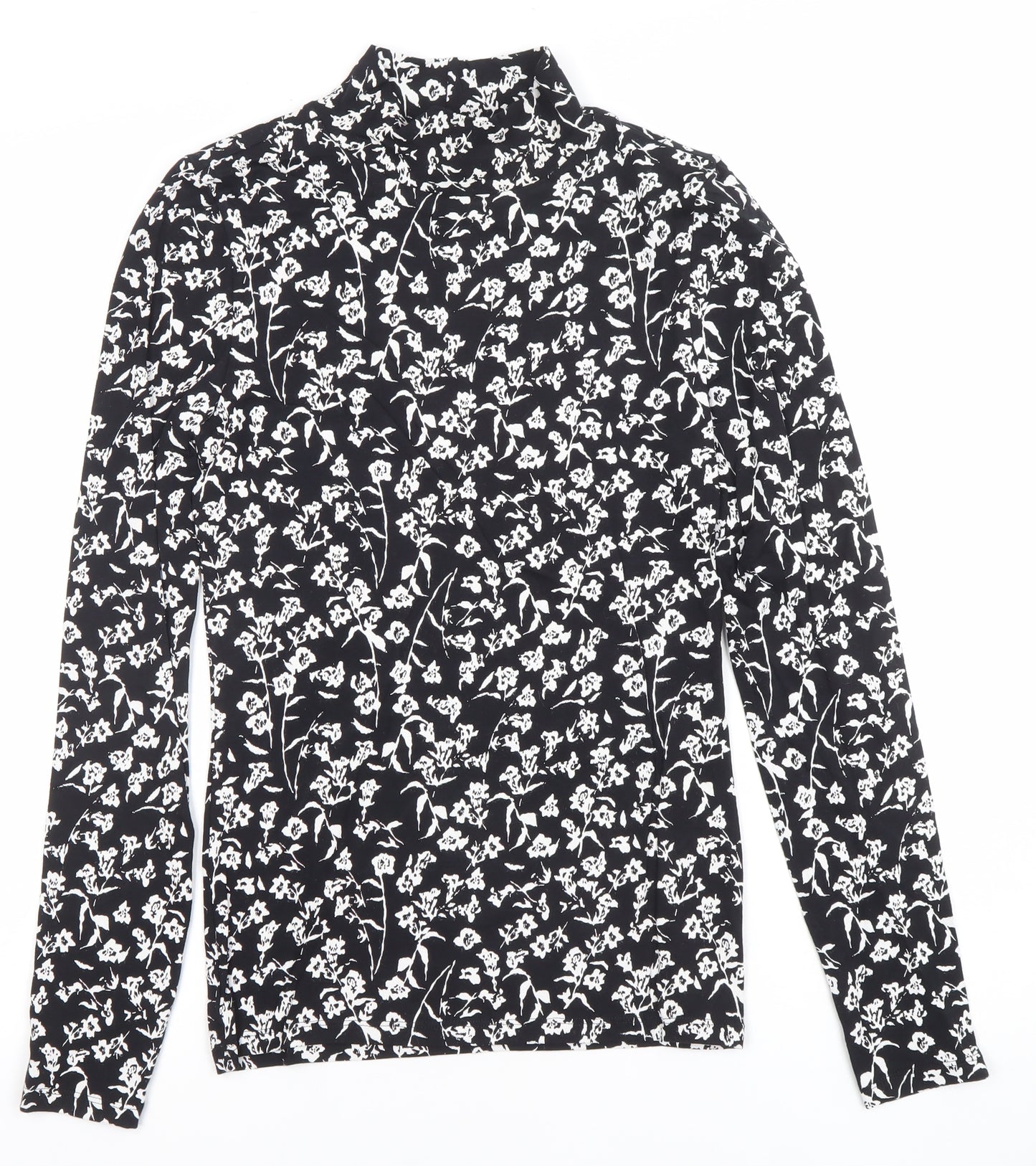 Marks and Spencer Women’s Black Floral Roll Neck Long Sleeve T-Shirt Size 6
