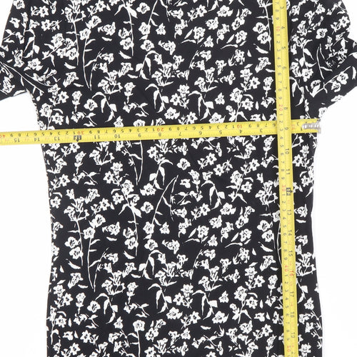 Marks and Spencer Women’s Black Floral Roll Neck Long Sleeve T-Shirt Size 6