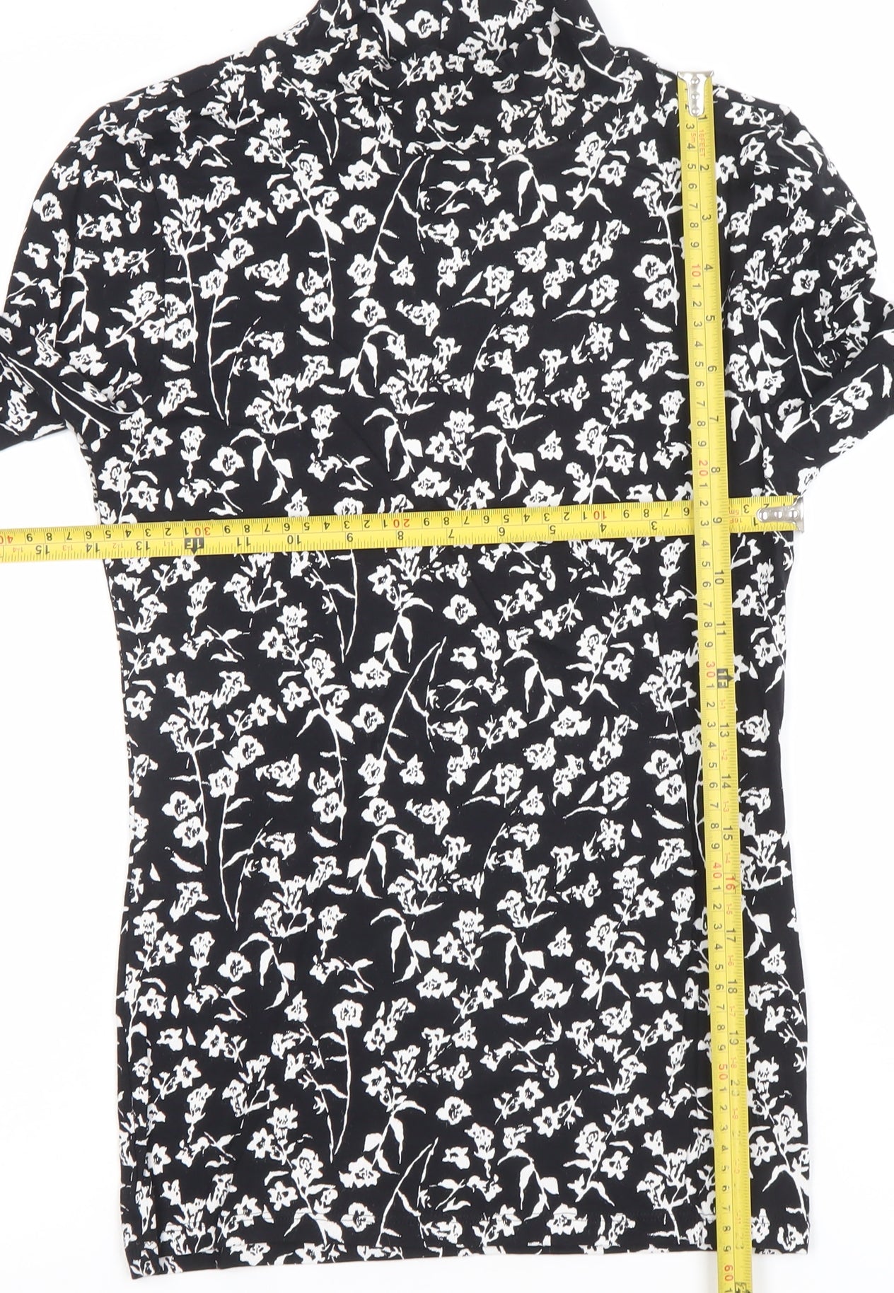 Marks and Spencer Women’s Black Floral Roll Neck Long Sleeve T-Shirt Size 6