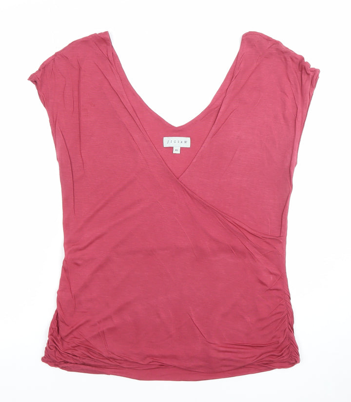 Jigsaw Womens Pink Lyocell Wrap V-Neck T-Shirt XL