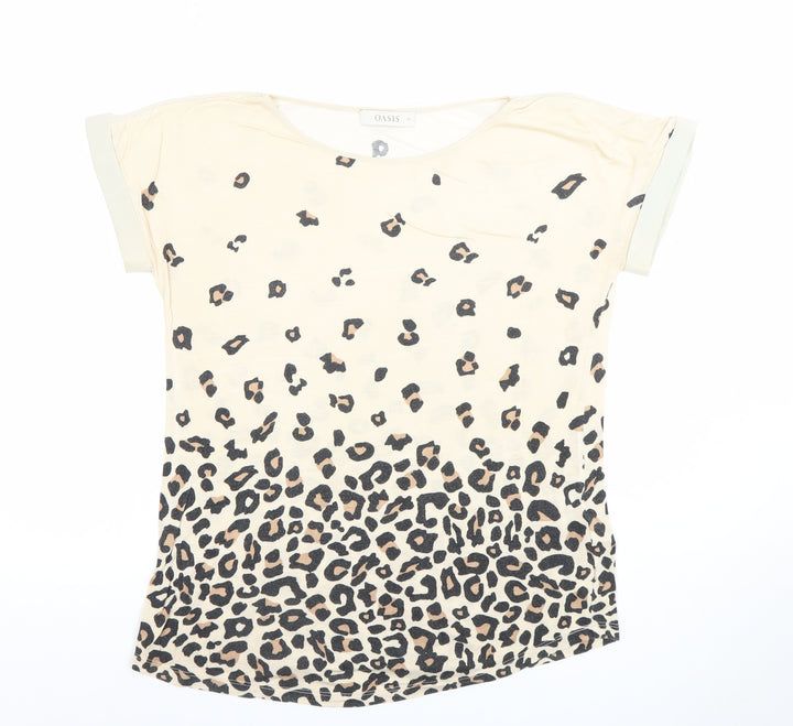 Oasis Women’s Beige Leopard Print Short Sleeve T-Shirt XS
