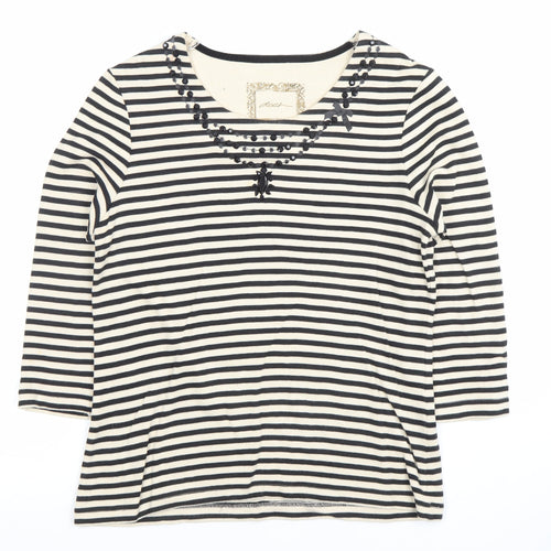Dash Women’s Black Stripe 3/4 Sleeve Cotton T-Shirt Size 10