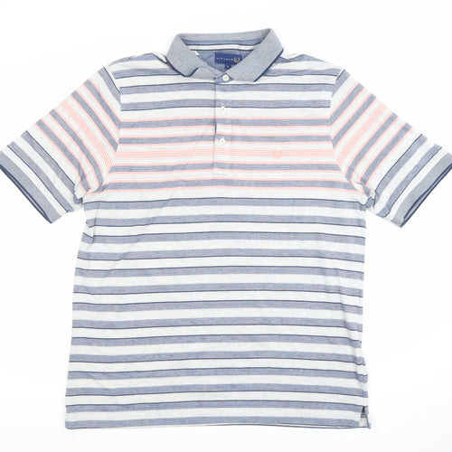 Lincoln Men's Blue Pink Striped Polo Shirt Size L Cotton Blend