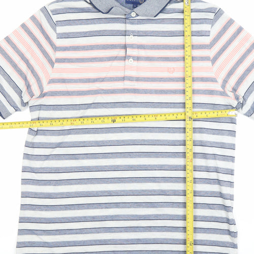 Lincoln Men's Blue Pink Striped Polo Shirt Size L Cotton Blend