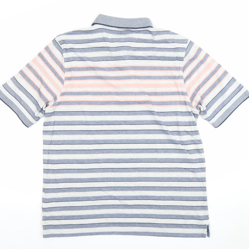 Lincoln Men's Blue Pink Striped Polo Shirt Size L Cotton Blend