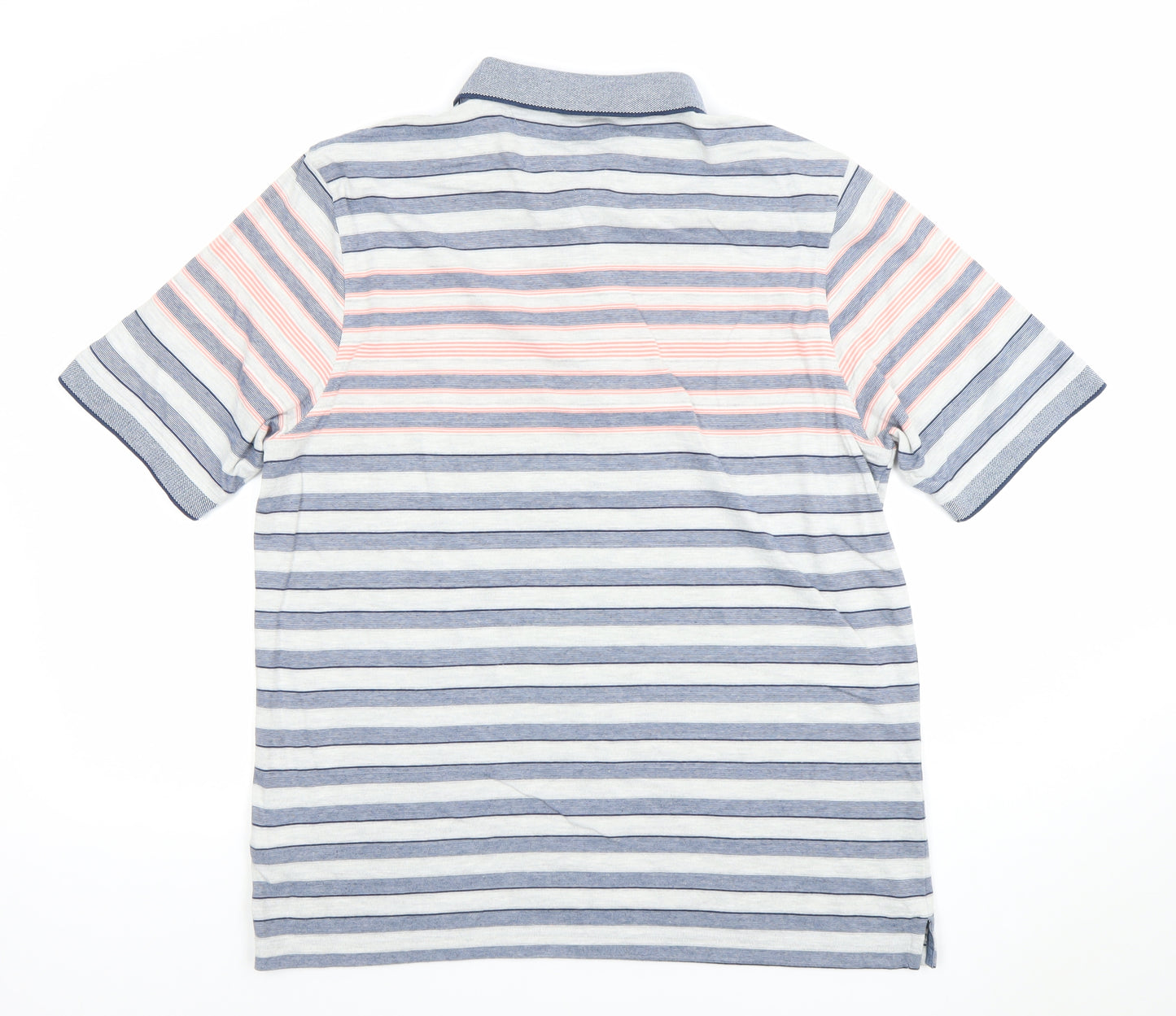 Lincoln Men's Blue Pink Striped Polo Shirt Size L Cotton Blend