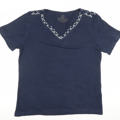 Damart Women's Navy V-Neck Short Sleeve Organic Cotton T-Shirt UK 14/16