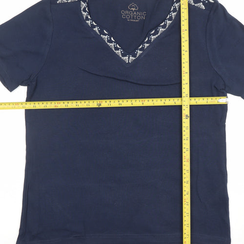Damart Women's Navy V-Neck Short Sleeve Organic Cotton T-Shirt UK 14/16