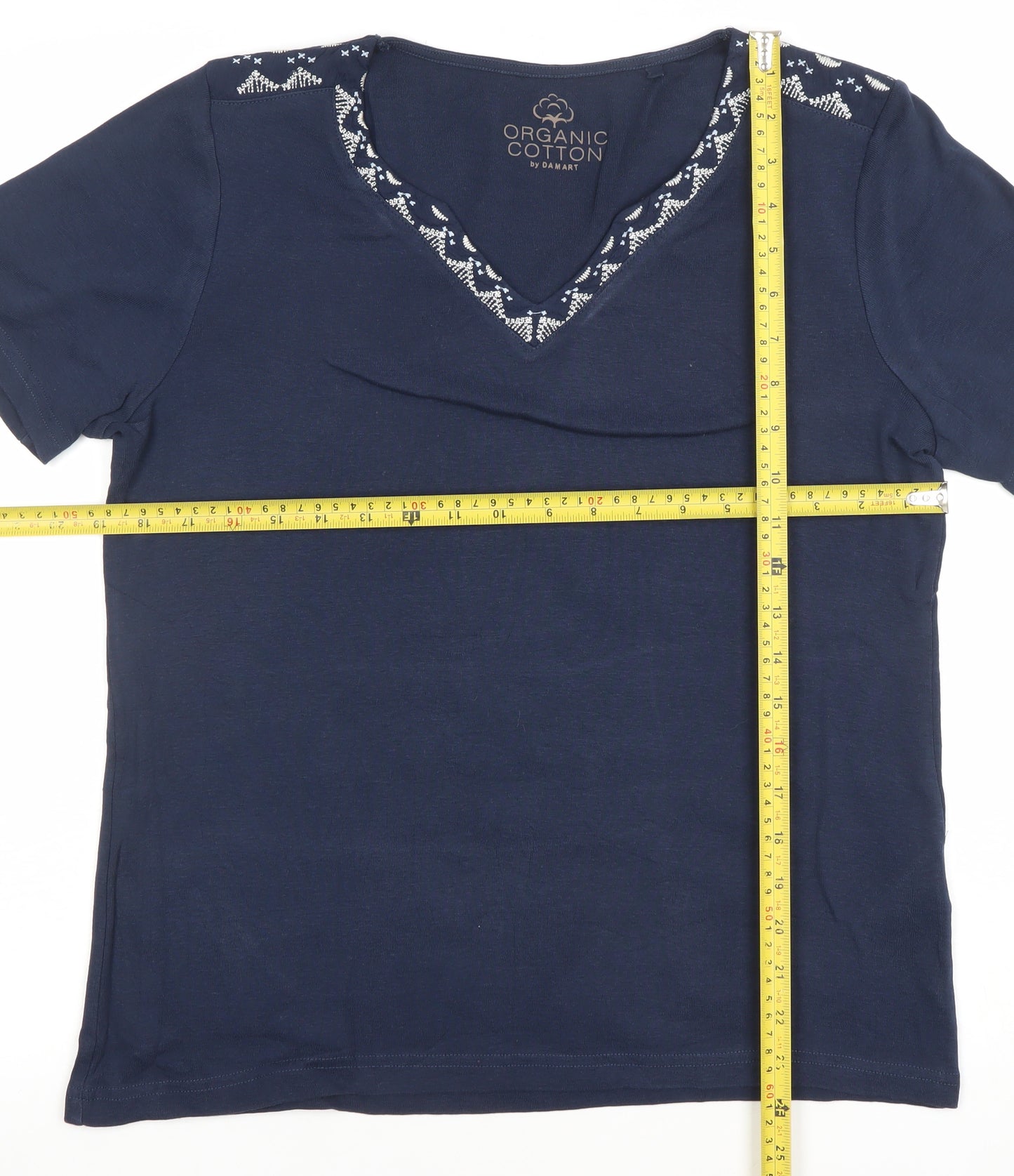 Damart Women's Navy V-Neck Short Sleeve Organic Cotton T-Shirt UK 14/16