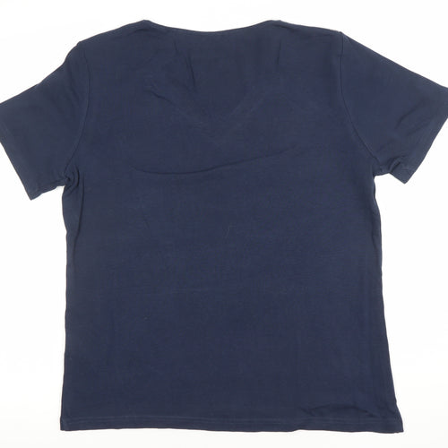 Damart Women's Navy V-Neck Short Sleeve Organic Cotton T-Shirt UK 14/16