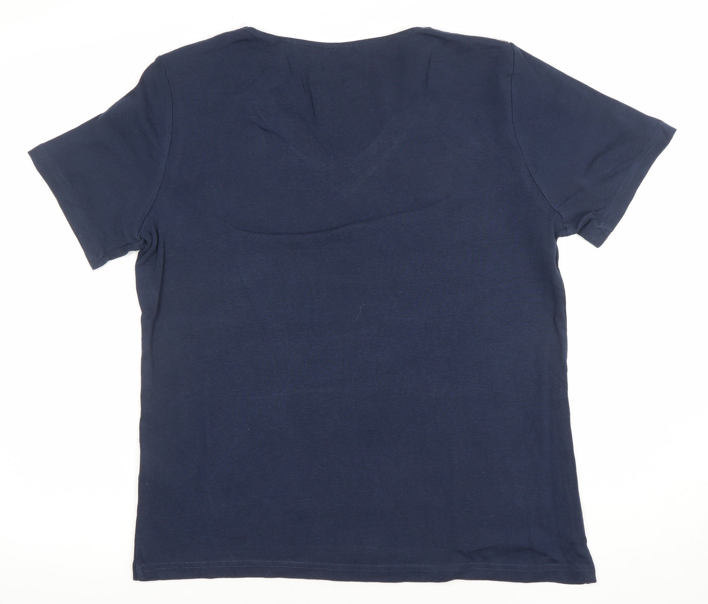 Damart Women's Navy V-Neck Short Sleeve Organic Cotton T-Shirt UK 14/16