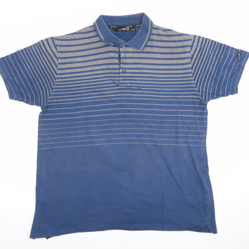 Colin Montgomerie Men's Blue Striped Cotton Polo Shirt M Golf Style