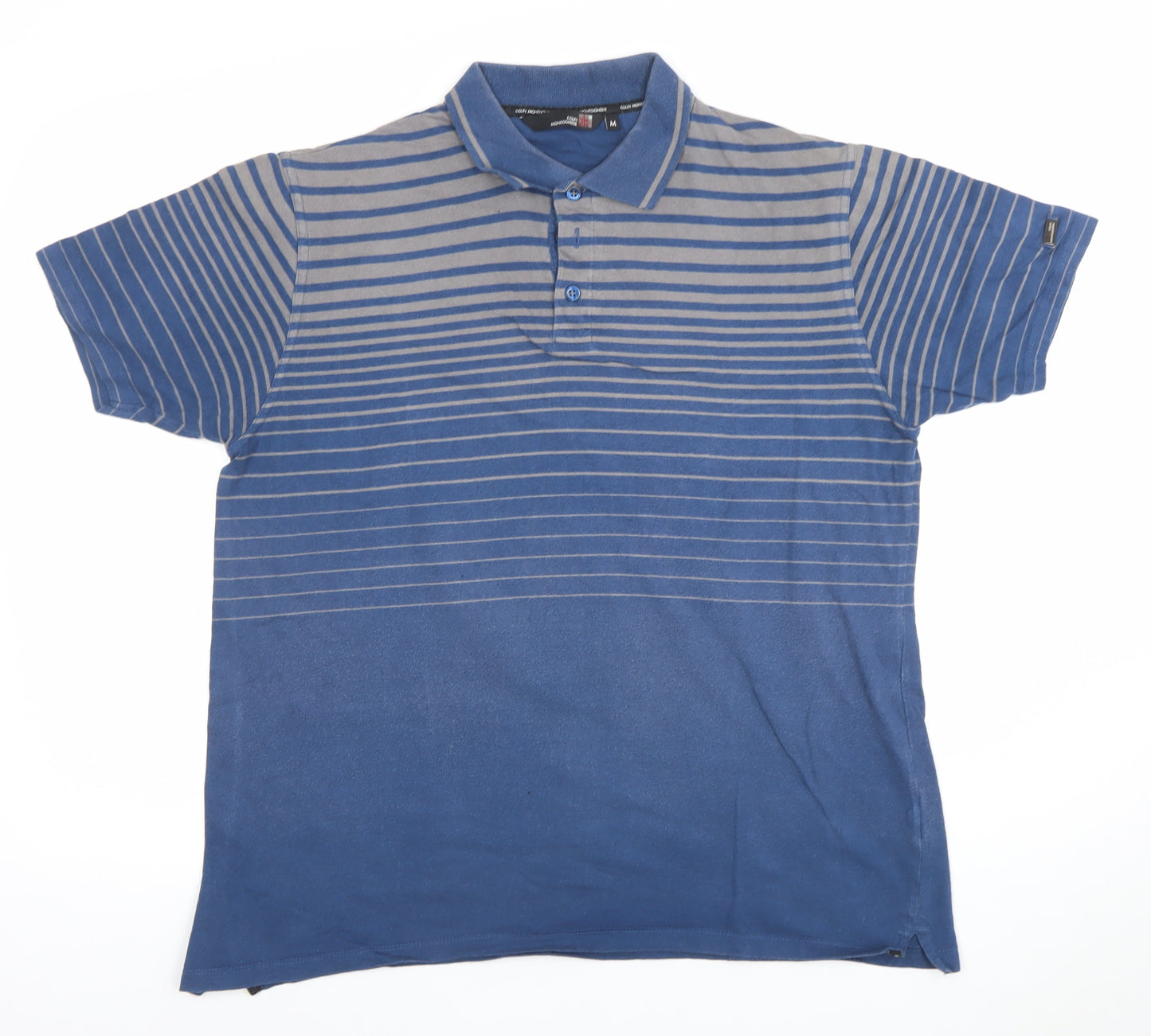 Colin Montgomerie Men's Blue Striped Cotton Polo Shirt M Golf Style