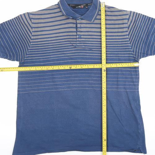 Colin Montgomerie Men's Blue Striped Cotton Polo Shirt M Golf Style
