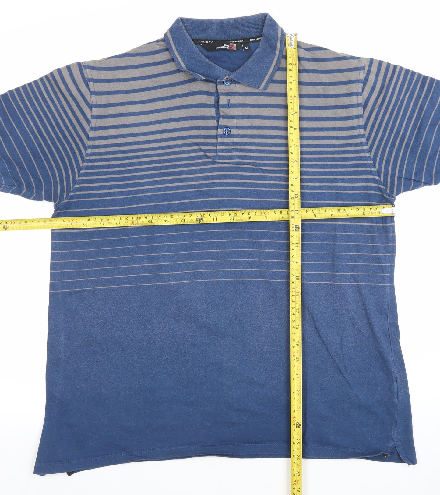 Colin Montgomerie Men's Blue Striped Cotton Polo Shirt M Golf Style