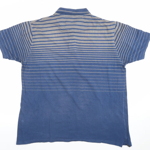 Colin Montgomerie Men's Blue Striped Cotton Polo Shirt M Golf Style