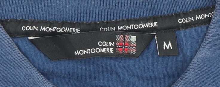 Colin Montgomerie Men's Blue Striped Cotton Polo Shirt M Golf Style