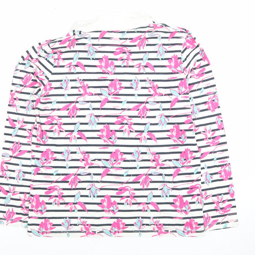 Damart Women's Multicoloured Floral Striped Cotton Polo Top M