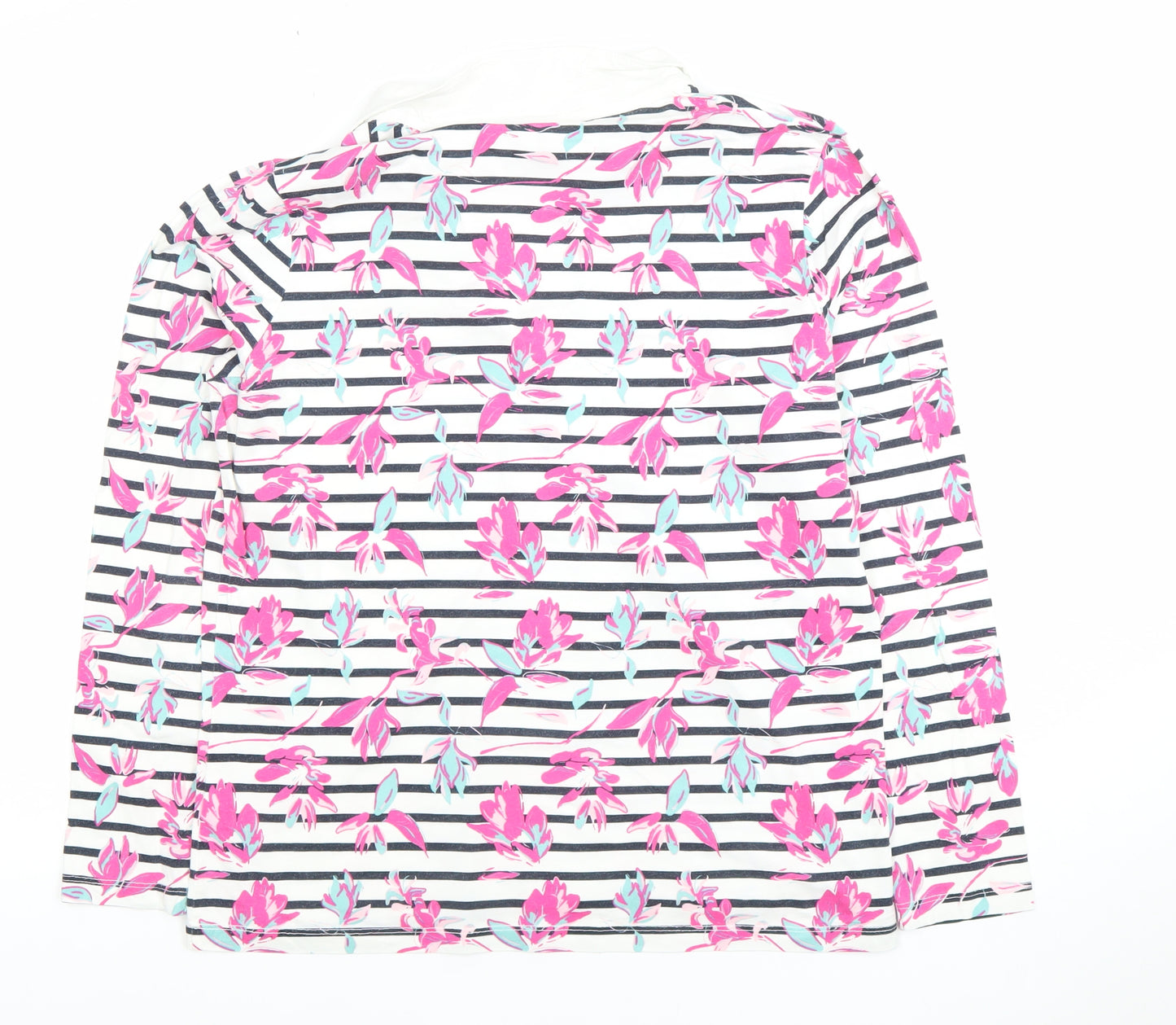 Damart Women's Multicoloured Floral Striped Cotton Polo Top M