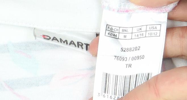 Damart Women's Multicoloured Floral Striped Cotton Polo Top M