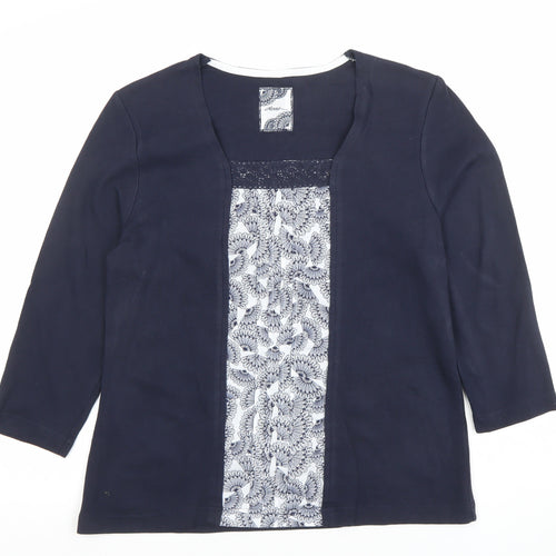 Dash Womens Blue Floral Panel 3/4 Sleeve Tunic Blouse Size 14