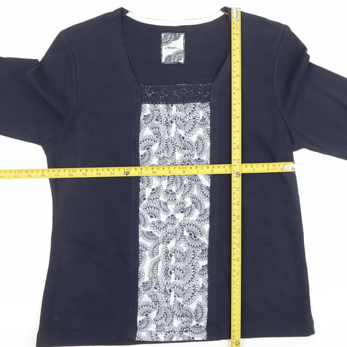 Dash Womens Blue Floral Panel 3/4 Sleeve Tunic Blouse Size 14