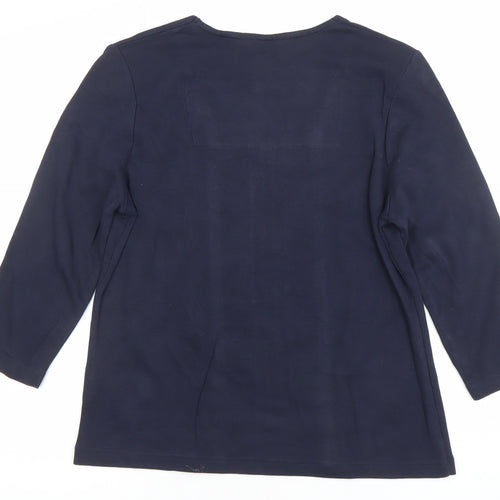 Dash Womens Blue Floral Panel 3/4 Sleeve Tunic Blouse Size 14