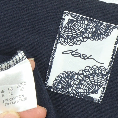 Dash Womens Blue Floral Panel 3/4 Sleeve Tunic Blouse Size 14