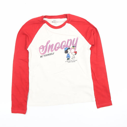 Marks and Spencer Boys Red White Snoopy Long Sleeve T-Shirt 9-10 Years