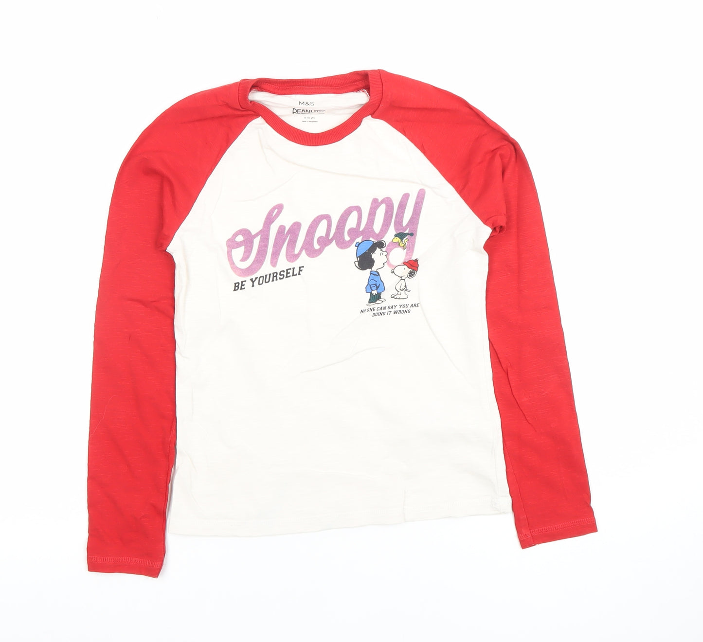 Marks and Spencer Boys Red White Snoopy Long Sleeve T-Shirt 9-10 Years