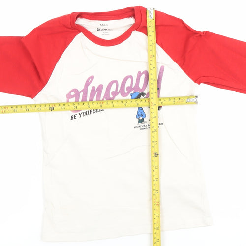 Marks and Spencer Boys Red White Snoopy Long Sleeve T-Shirt 9-10 Years