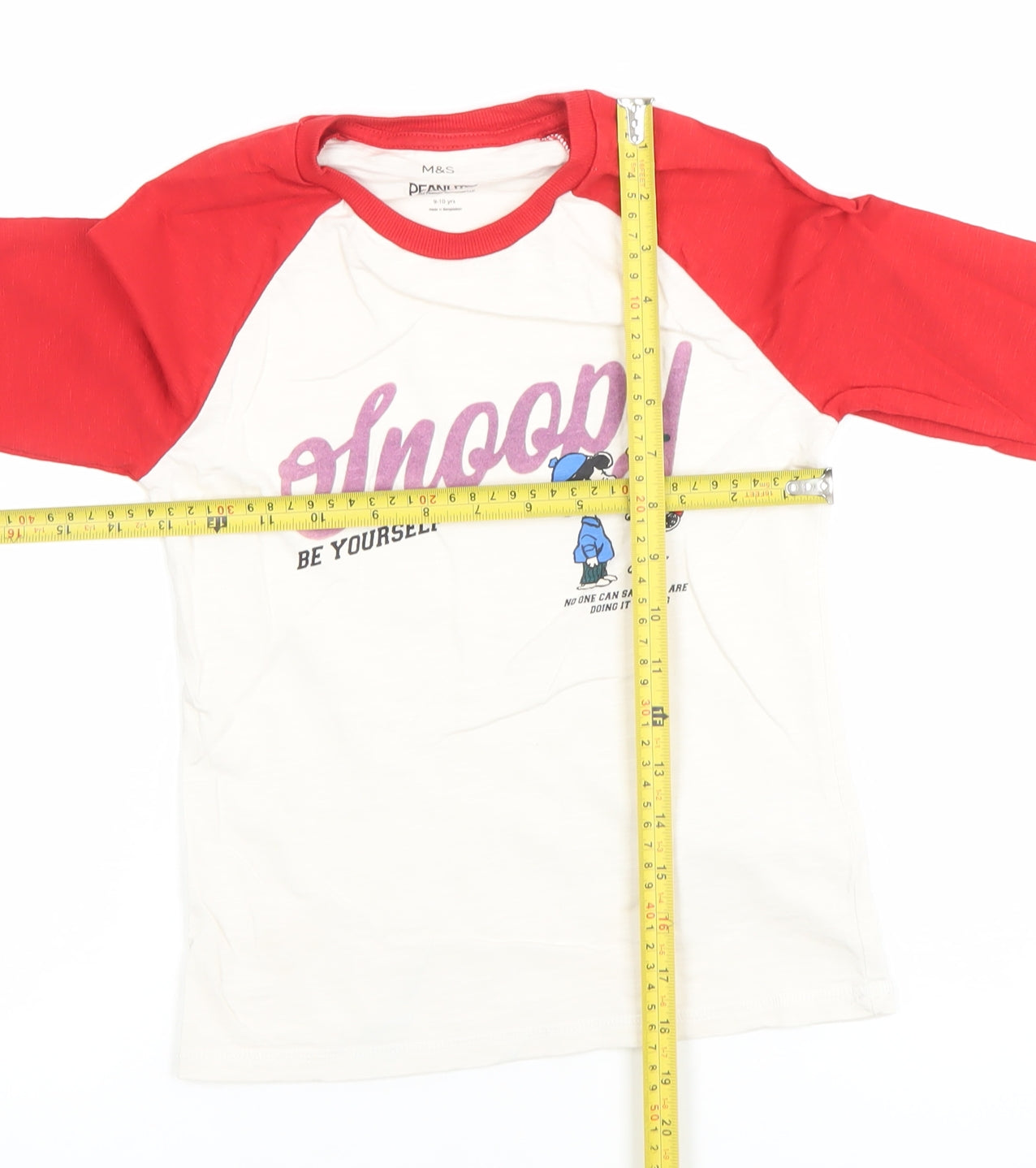 Marks and Spencer Boys Red White Snoopy Long Sleeve T-Shirt 9-10 Years