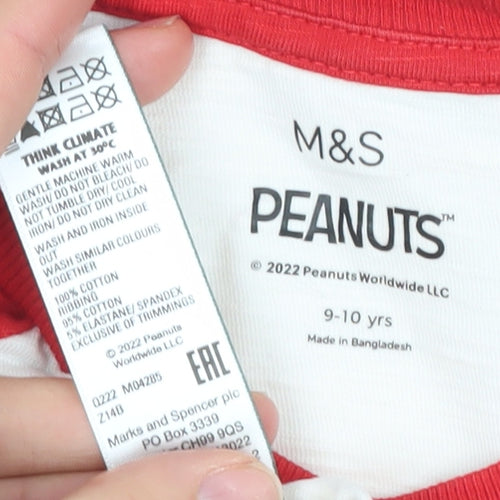 Marks and Spencer Boys Red White Snoopy Long Sleeve T-Shirt 9-10 Years