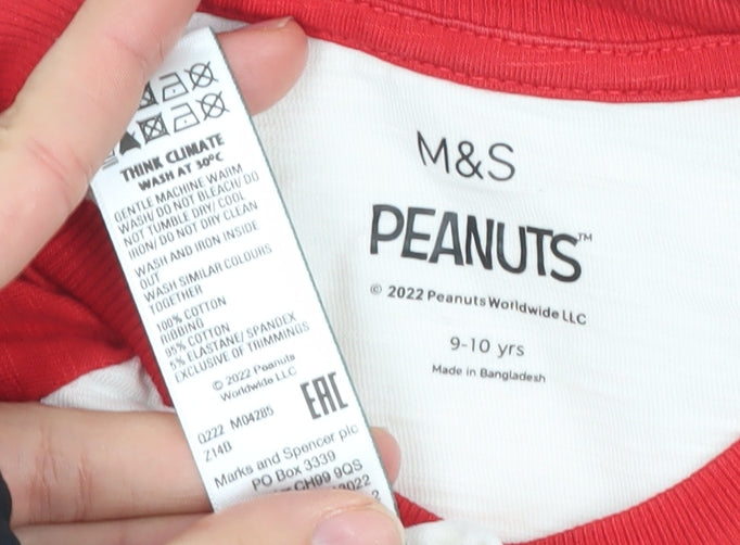 Marks and Spencer Boys Red White Snoopy Long Sleeve T-Shirt 9-10 Years