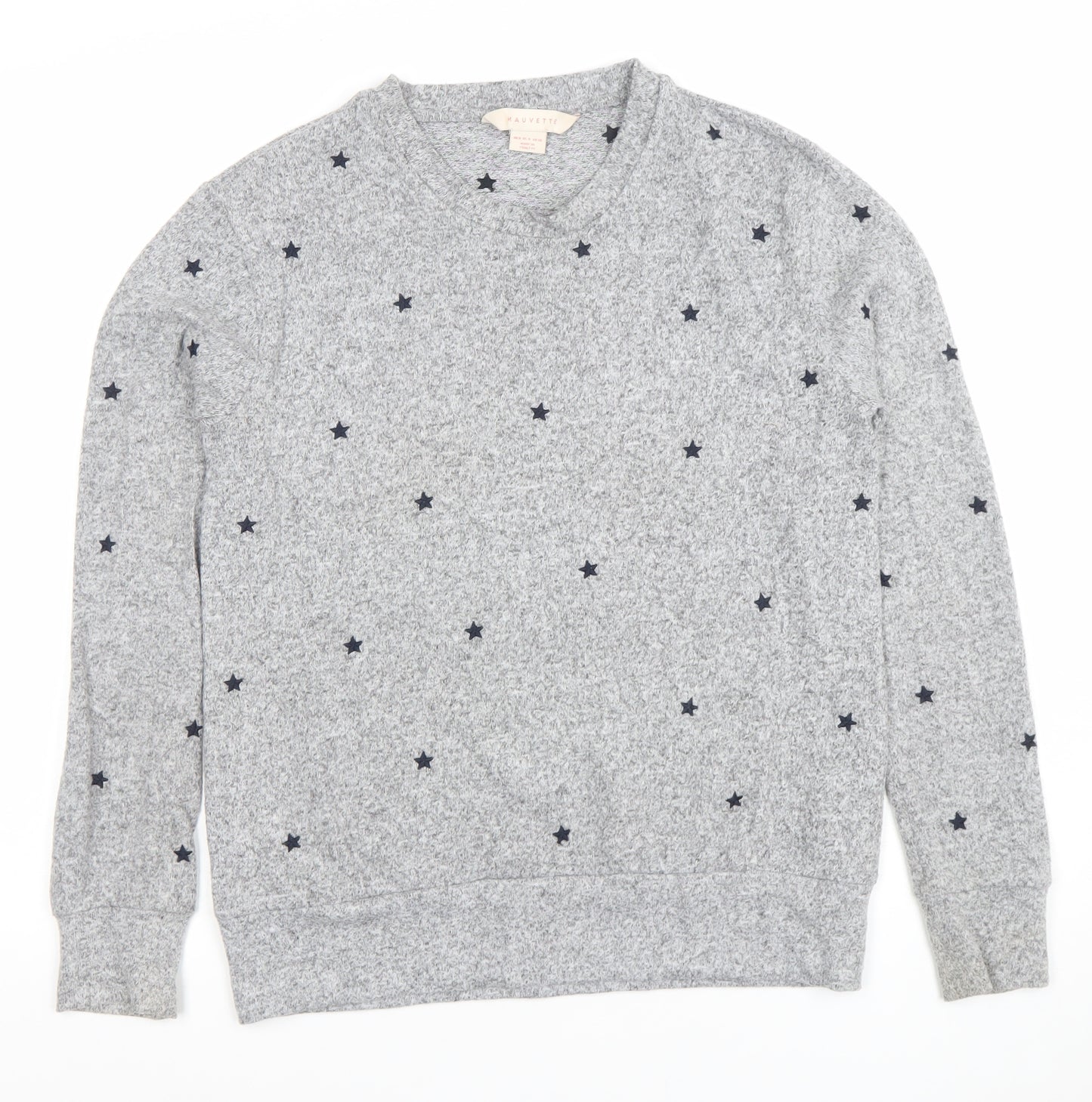 Mauvette Women's Grey Star Knit Jumper Size 8 Crew Neck Pullover