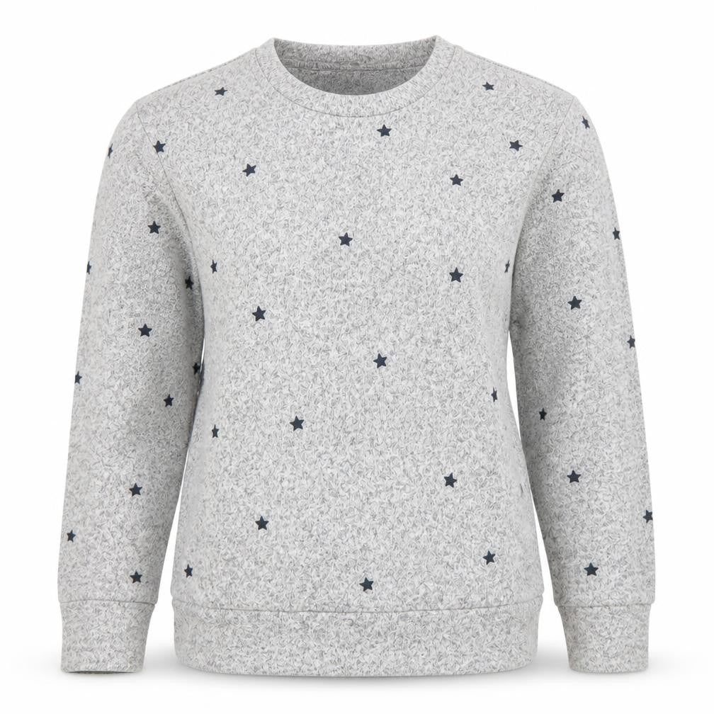 Front view of Mauvette Women's Grey Star Knit Jumper, size 8, Crew Neck Pullover