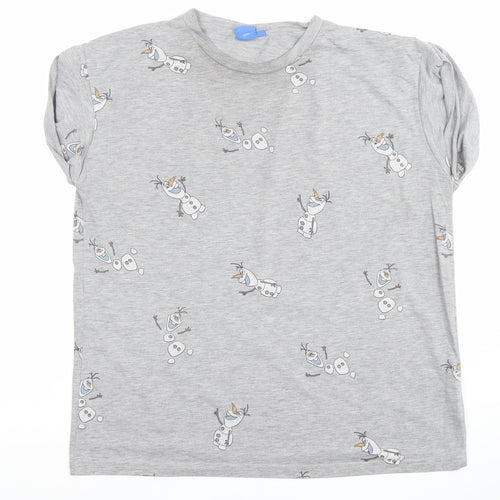 Disney Women Grey Olaf T-Shirt L Short Sleeve Cotton Blend Casual