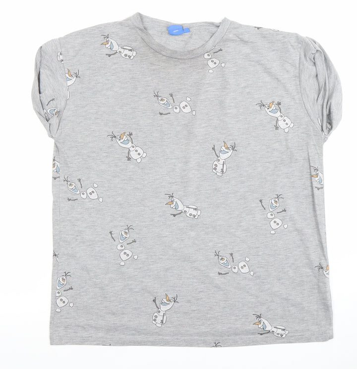 Disney Women Grey Olaf T-Shirt L Short Sleeve Cotton Blend Casual