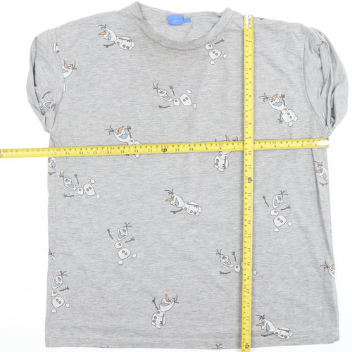 Disney Women Grey Olaf T-Shirt L Short Sleeve Cotton Blend Casual