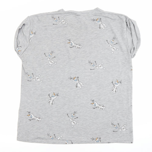 Disney Women Grey Olaf T-Shirt L Short Sleeve Cotton Blend Casual