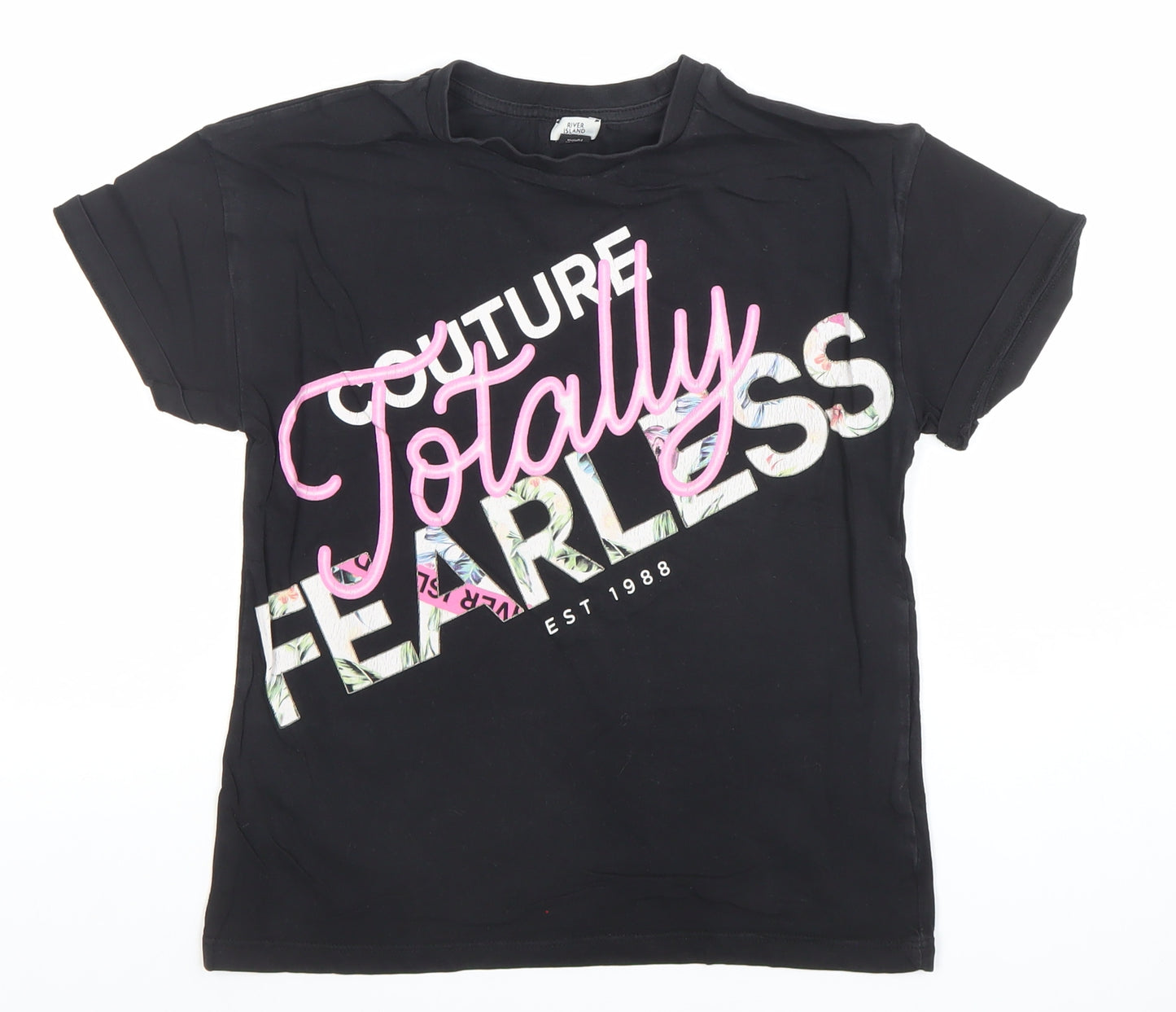 River Island Girls Black Totally Fearless Graphic T-Shirt 7-8 Years
