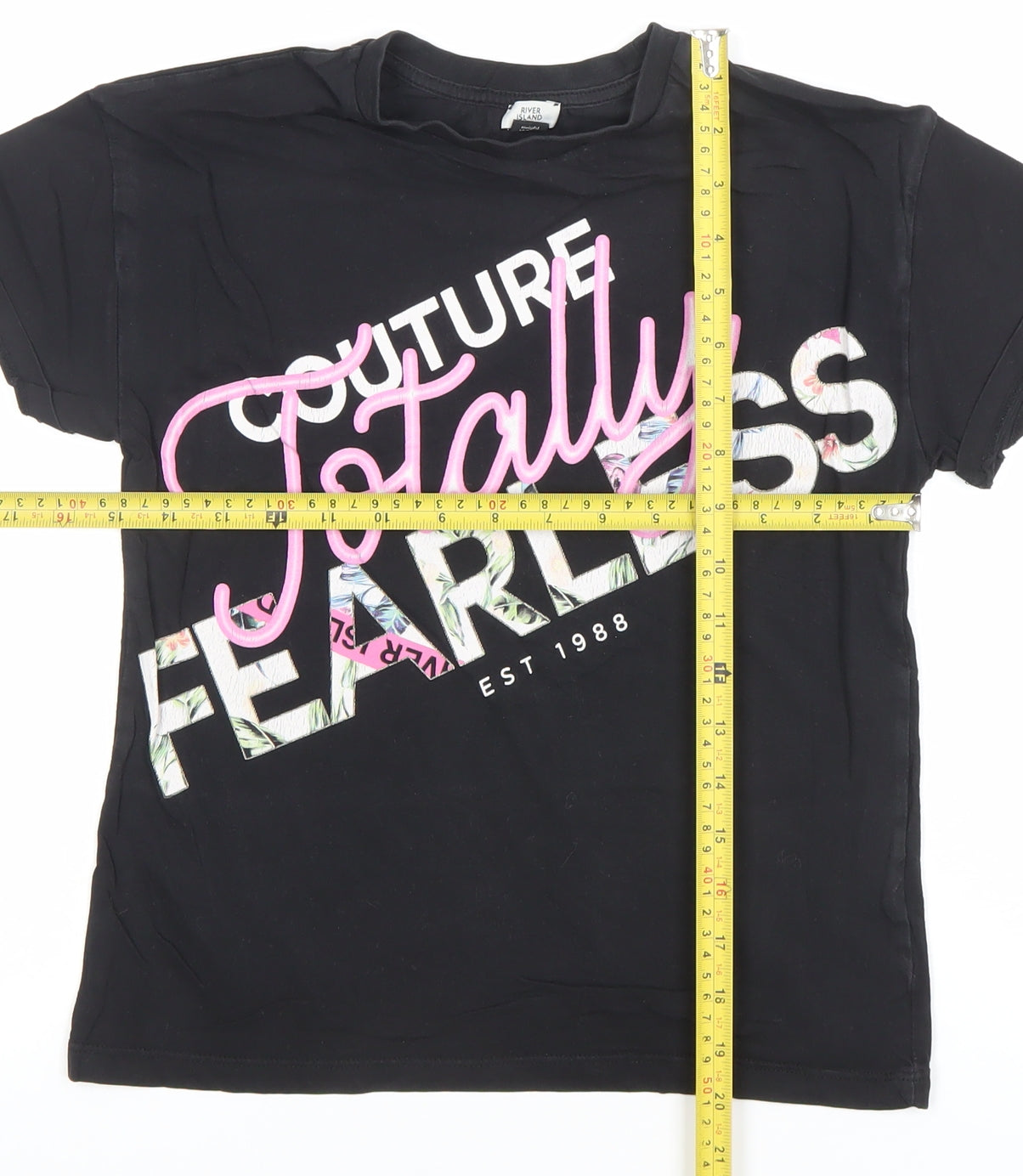 River Island Girls Black Totally Fearless Graphic T-Shirt 7-8 Years