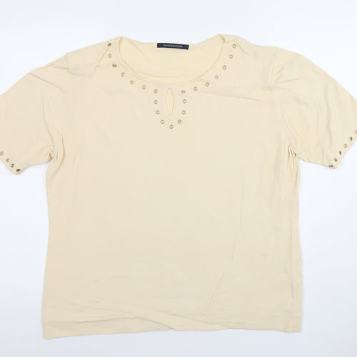 Windsmoor Women Beige Short Sleeve Button Detail Knit Top Size L