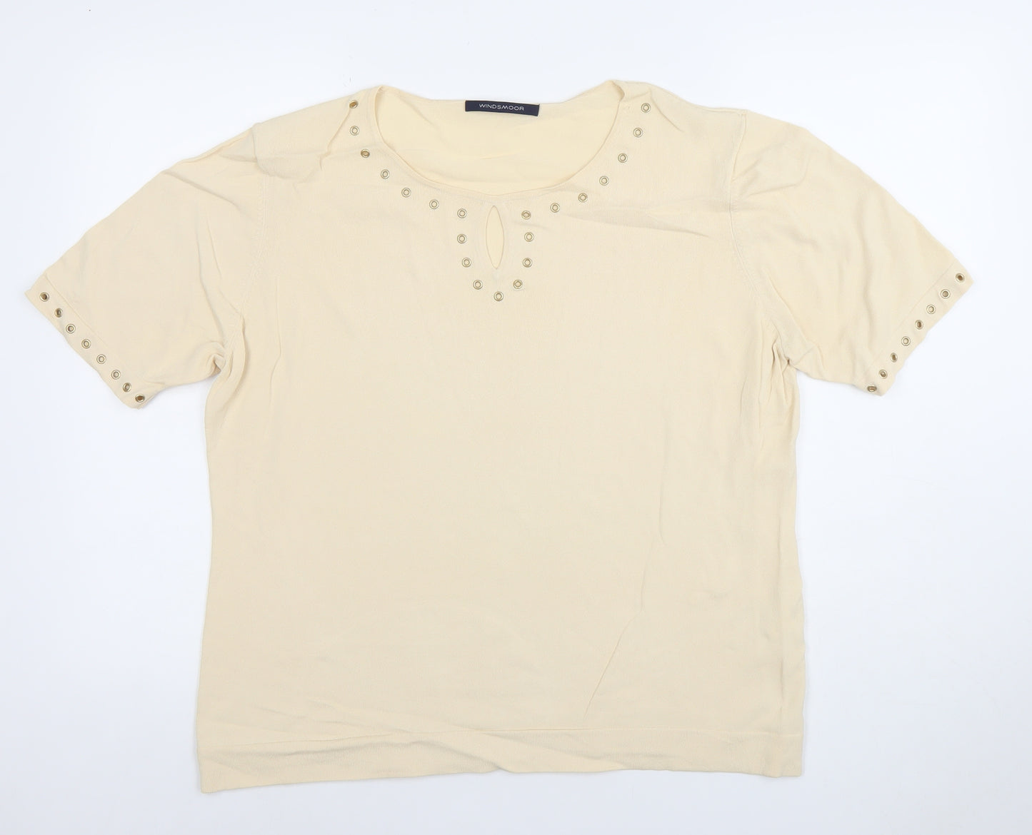Windsmoor Women Beige Short Sleeve Button Detail Knit Top Size L