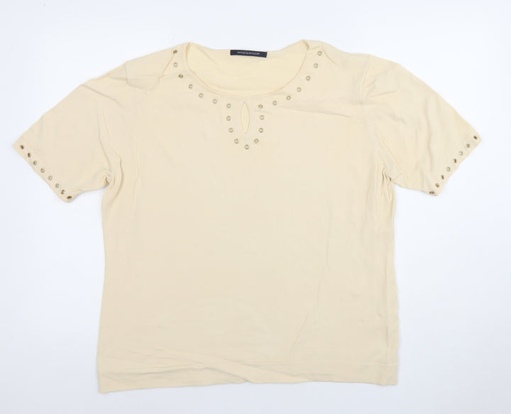 Windsmoor Women Beige Short Sleeve Button Detail Knit Top Size L