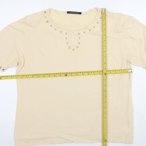 Windsmoor Women Beige Short Sleeve Button Detail Knit Top Size L