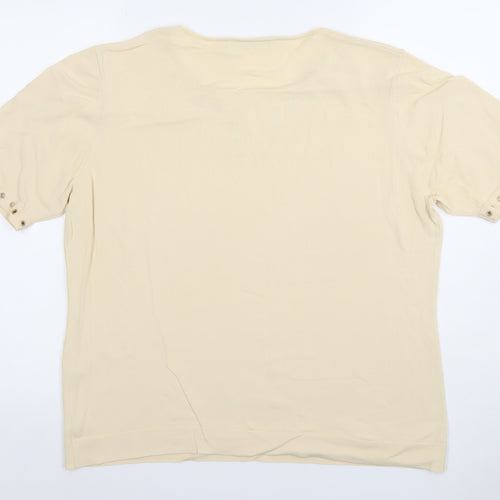 Windsmoor Women Beige Short Sleeve Button Detail Knit Top Size L