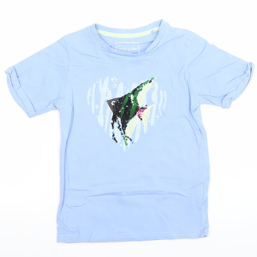 Mountain Warehouse Girls Blue Sequin Fish T-Shirt 7-8 Years Cotton